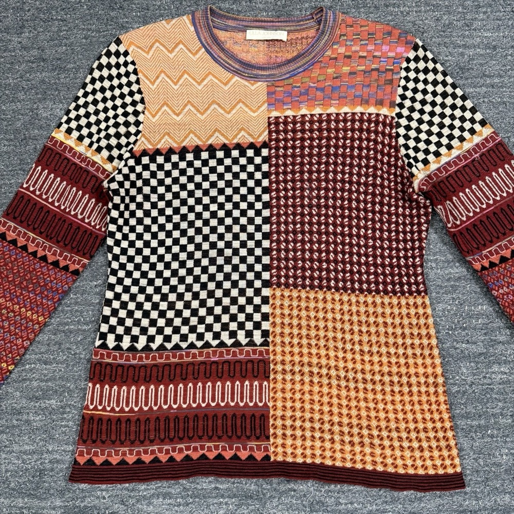 Ulla Johnson Esma Jacquard Knit Sweater Women Large Patchwork Colorful Wool Boho